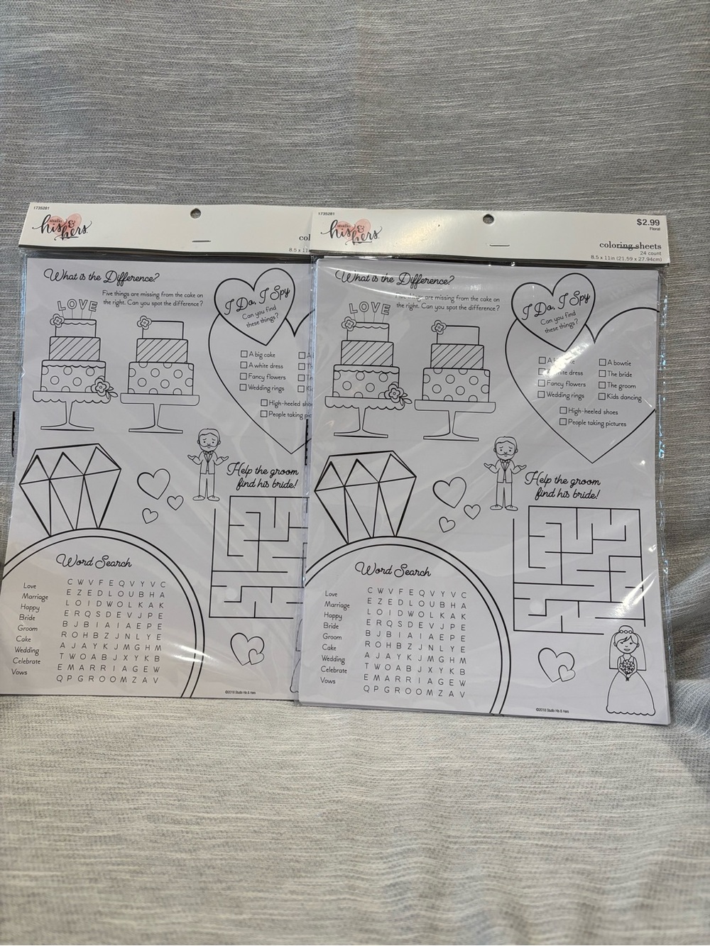 Bride & Groom Activity Coloring Sheets - White